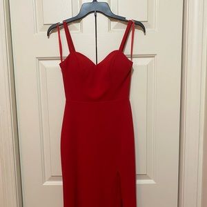 Red prom dress with back details and slit